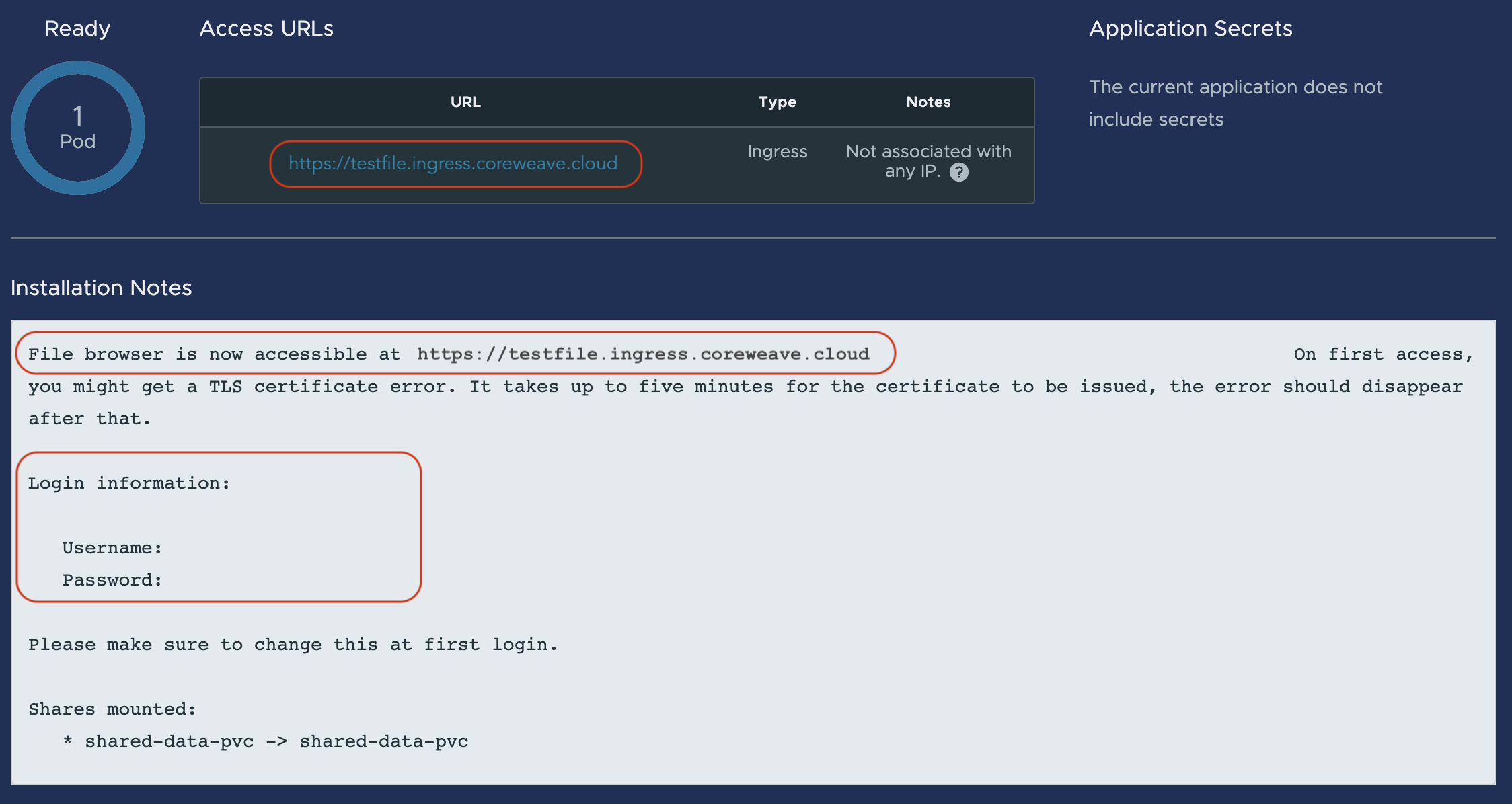 Screenshot: For this example, the default login credentials have been removed, but in a real scenario, will be shown here
